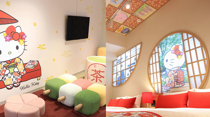 代你去旅行｜日本京都推出Hello Kitty舞妓茶館主題房、巨型和菓子沙發、和服Kitty等