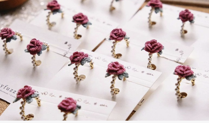紙婚禮物：鈎針編織編織 迷你珍珠玫瑰戒指