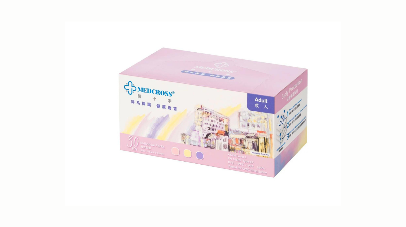 Medcross成人幻彩三色口罩30片 (價值$108) 