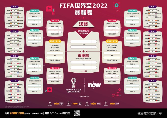 送 Now E FIFA世界盃2022通行證及賽程表海報