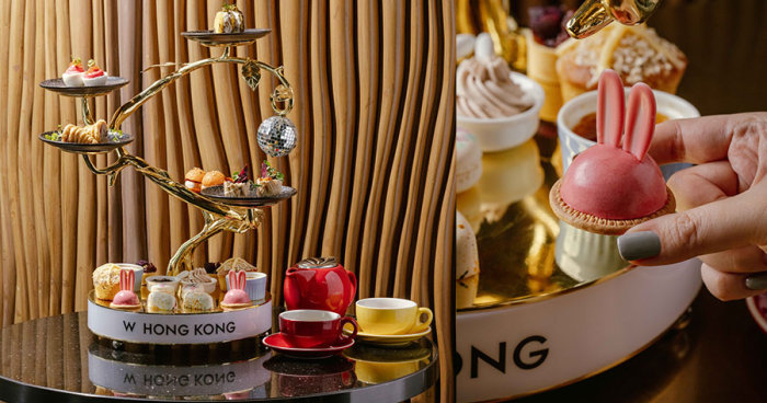 復活節香港好去處2023｜下午茶推薦﹕W酒店Woobar復活節打卡tea set！兔子士多啤梨蛋糕
