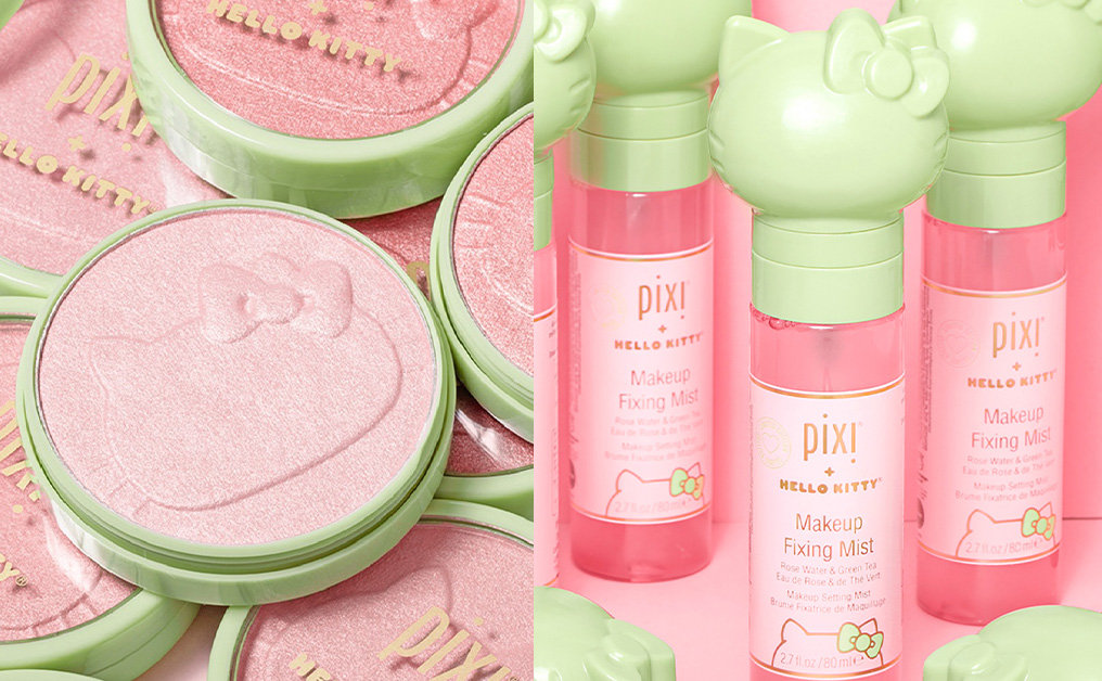 超可愛 Hello Kitty X PIXI 聯名系列！Hello Kitty造型定妝噴霧、壓紋9色眼影盤、胭脂等限量版化妝護膚品