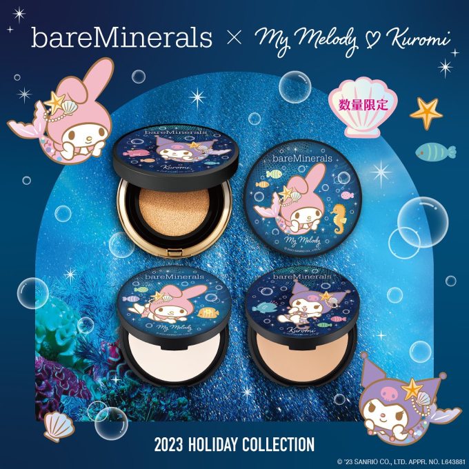 2023聖誕去日本必買！bareMinerals X Sanrio 推出美人魚造型 My Melody 及 Kuromi 粉餅