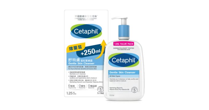 送Cetaphil舒特膚皇牌溫和潔膚露（全新1.25L增量裝）及潤膚乳液（全新1.25L增量裝）