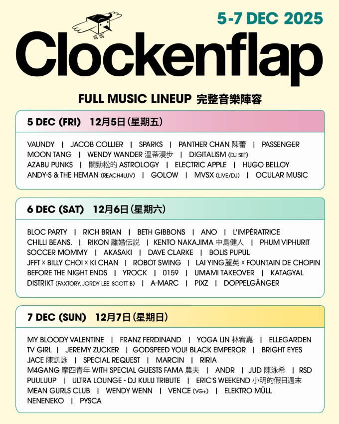 送禮活動|Clockenflap 2025 成人星期五單日電子門票兩張 (總值$2560) 送禮活動|Clockenflap 2025 成人星期五單日電子門票兩張 (總值$2560)